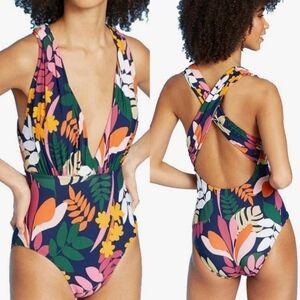 SEA ANGEL One Piece Floral Swim Suit Multicolored Navy Womens Size XL‎